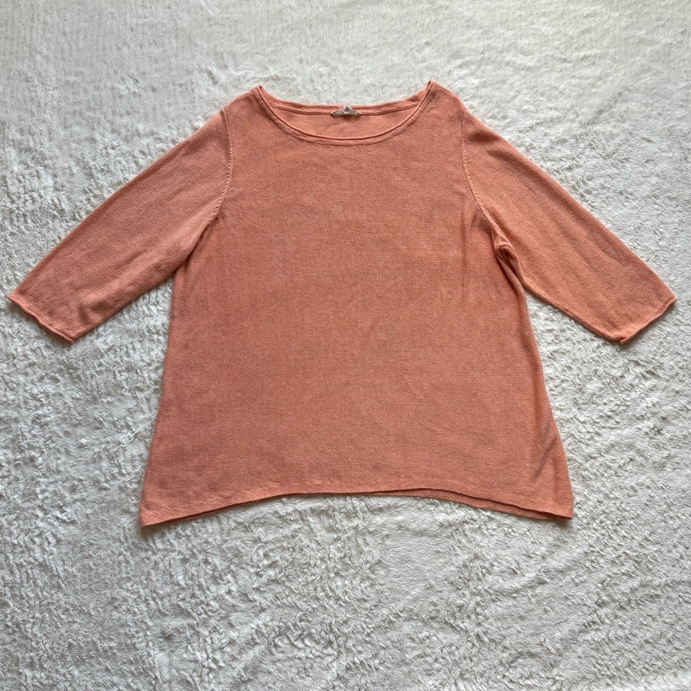 Eileen Fisher Linen 3/4 Sleeve Pullover Sweater 2X Peach Coastal Beach Lagenlook